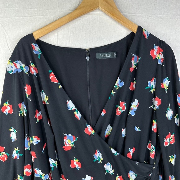 Lauren Ralph Lauren Floral Print Bishop Long Sleeve Dress size 16W Black - Picture 4 of 7